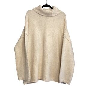 PrettyGarden Cream Oversized Turtleneck Sweater Cozy Knit Women Size L